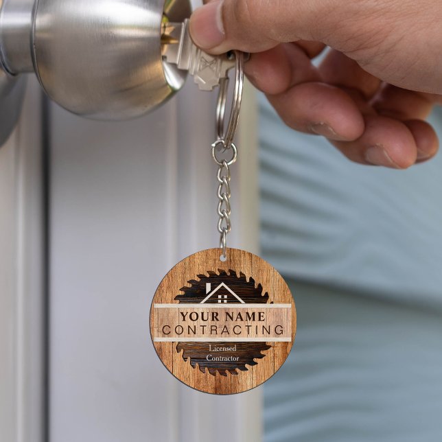 Rustic Wood Tone Contractor Logo Key Ring (Creator Uploaded)