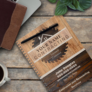 Rustic Wood Tone Contractor Logo Notebook