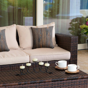 Rustic Wood Tone Dark Brown Outdoor Pillow