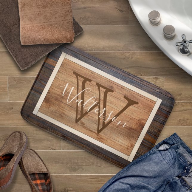 Rustic Wood Tone Monogram Bath Mat (Creator Uploaded)