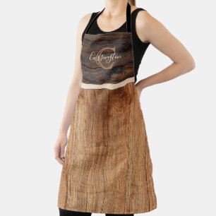 Rustic Wood Tone Monogram Brown and Tan Apron