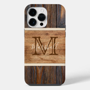 Rustic Wood Tone Monogram iPhone 14 Pro Max Case