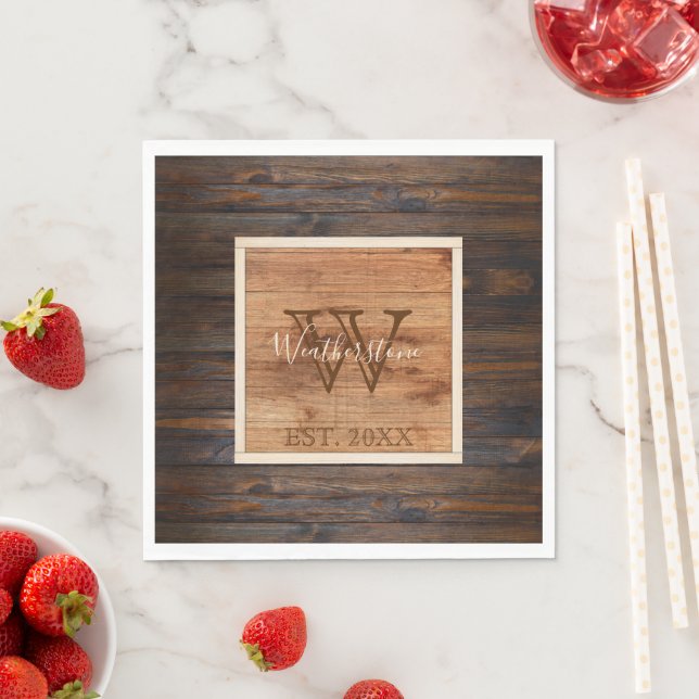 Rustic Wood Tone Monogram Luncheon Napkin (Insitu)