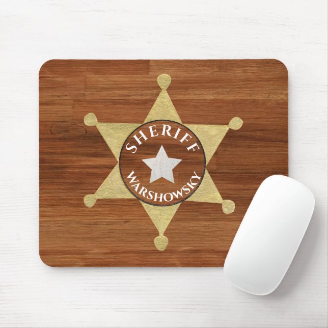 Rustic Wood tone Sheriff Badge Star, Browns   Mouse Pad (With Mouse)