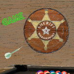 Rustic Wood tone Sheriff Badge Star, Browns Wood D Dartboard<br><div class="desc">Rustic Wood tone Sheriff Badge Star,  Browns Wood grain  Dart Board. A rustic Faux wood inlay game makes the perfect personalised Gift,  it's great for individuals who work for the sheriff's office or for the unit to play with. Our easy-to-use template makes personalising easy.</div>