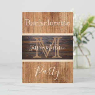 Rustic Wood Tone Stripe Bachelorette Party Invitation