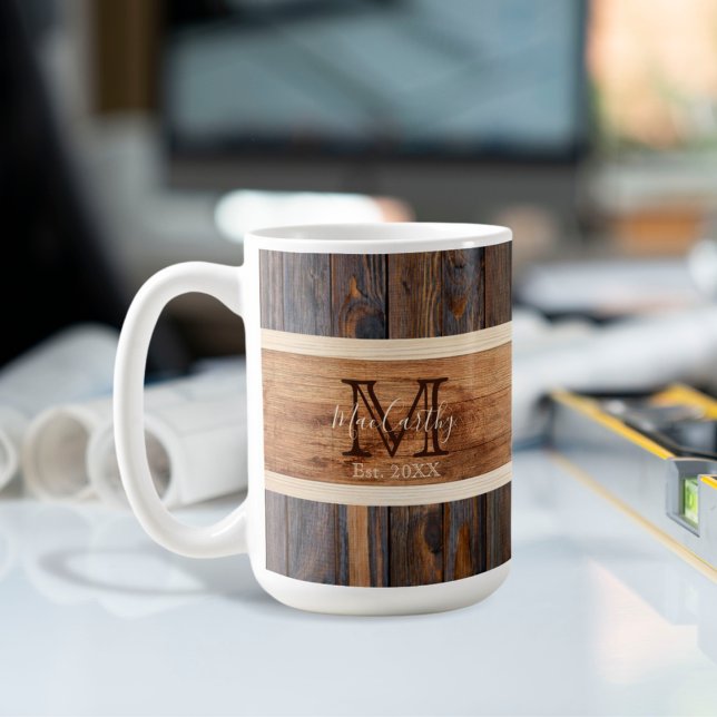 Rustic Wood Tone Stripe Brown Coffee Mug (Creator Uploaded)
