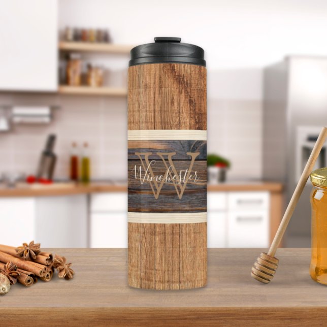 Rustic Wood Tone Stripe Tan Thermal Tumbler (Creator Uploaded)
