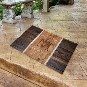 Rustic Wood Tone Vertical Stripe Monogram Doormat