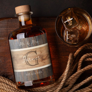  Rustic Wood Tone Wedding Liquor Bottle Label Set