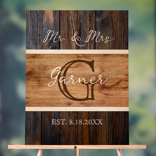 Rustic Wood Tone Wedding Mr Mrs Acrylic Sign (Neutral)