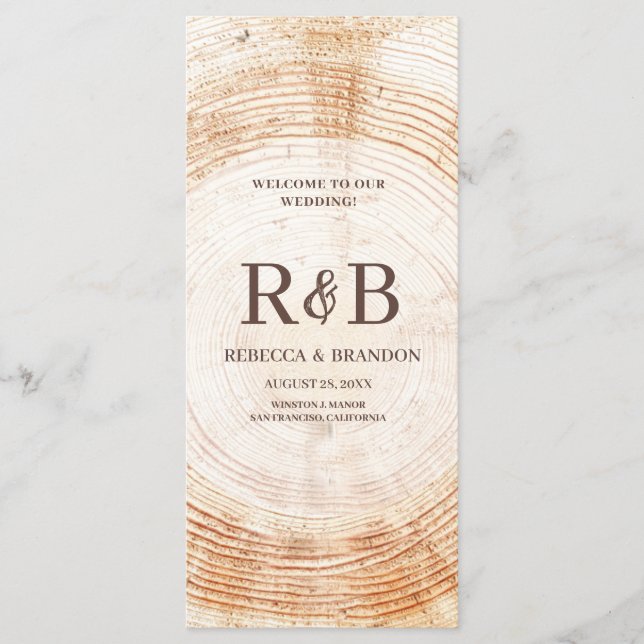 Rustic Wood Tree bark Custom Names Wedding Party  Programme (Front)