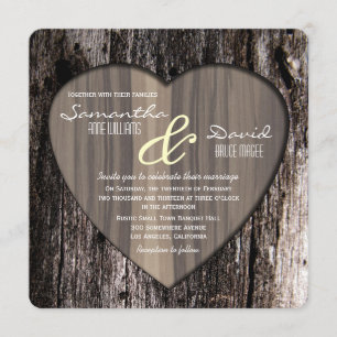 Rustic Wood Tree Bark Heart Wedding Invitation