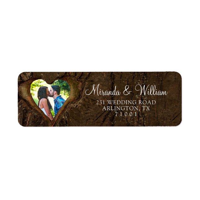 Rustic Wood Tree Heart Wedding Address (Front)