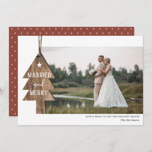 Rustic Wood Tree Ornament Married Christmas Photo Holiday Card