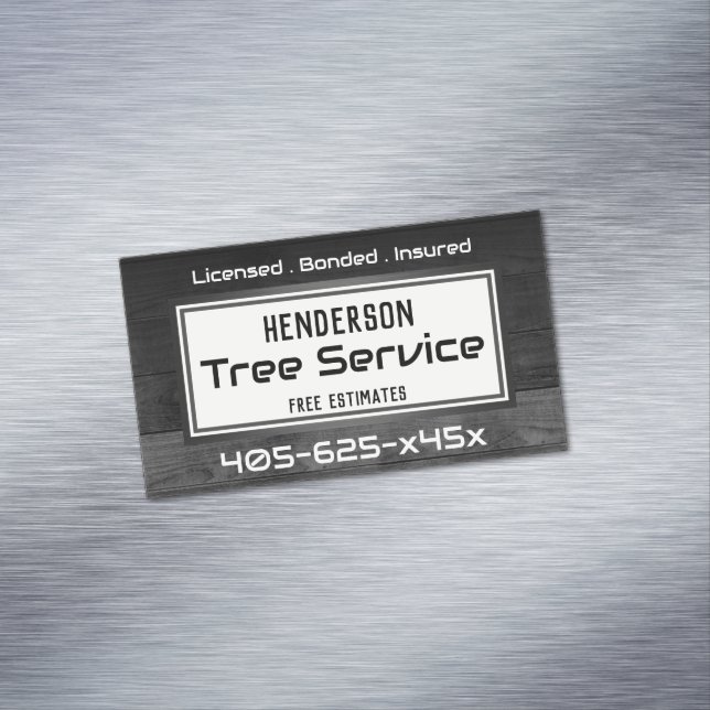 Rustic Wood Tree Trimming  Magnetic Business Card (In Situ)