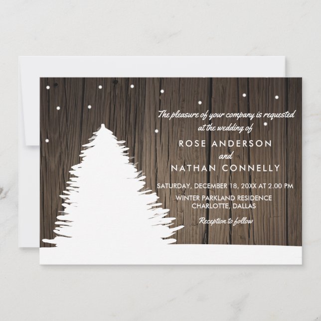 Rustic Wood | Tree | Winter Christmas Wedding Invitation (Front)