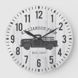 Rustic Wood Truck Custom Family Name  Large Clock