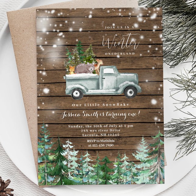 Rustic Wood Truck Winter Onederland 1st birthday Invitation (Creator Uploaded)
