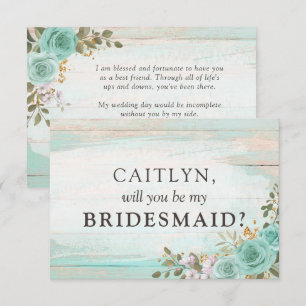 Rustic Wood Turquoise Floral Bridal Party Proposal Invitation