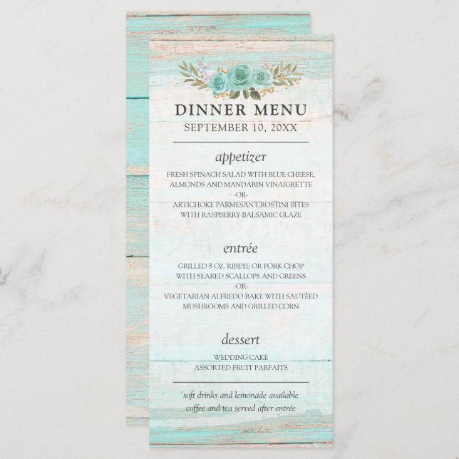  Rustic Wood Turquoise Floral Country Chic Wedding Programme (Front/Back)