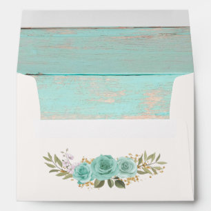 Rustic Wood Turquoise Floral Wedding Invitation Envelope