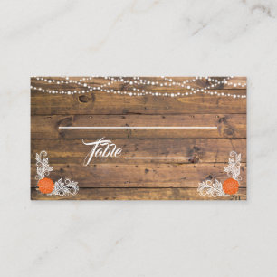 Rustic Wood Twinkle Lights Lace Wedding Place Card