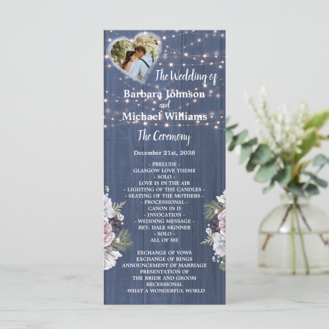 Rustic Wood Twinkle Lights Photo Floral Program (Standing Front)