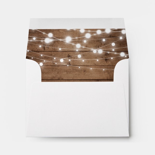 Rustic Wood Twinkle Lights Return Address RSVP Envelope (Back (Bottom))