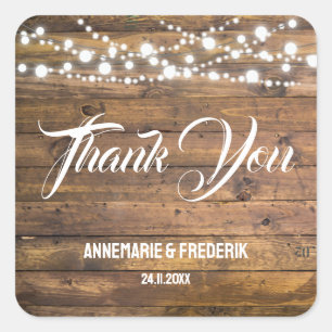 Rustic Wood Twinkle Lights Square Sticker