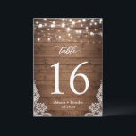 Rustic Wood Twinkle Lights Wedding Table Number<br><div class="desc">Rustic Country Wood Twinkle Lights Lace Wedding Table Number Card. (1) Please customise this template one by one (e.g, from number 1 to xx) , and add each number card separately to your cart. (2) For further customisation, please click the "customise further" link and use our design tool to modify...</div>