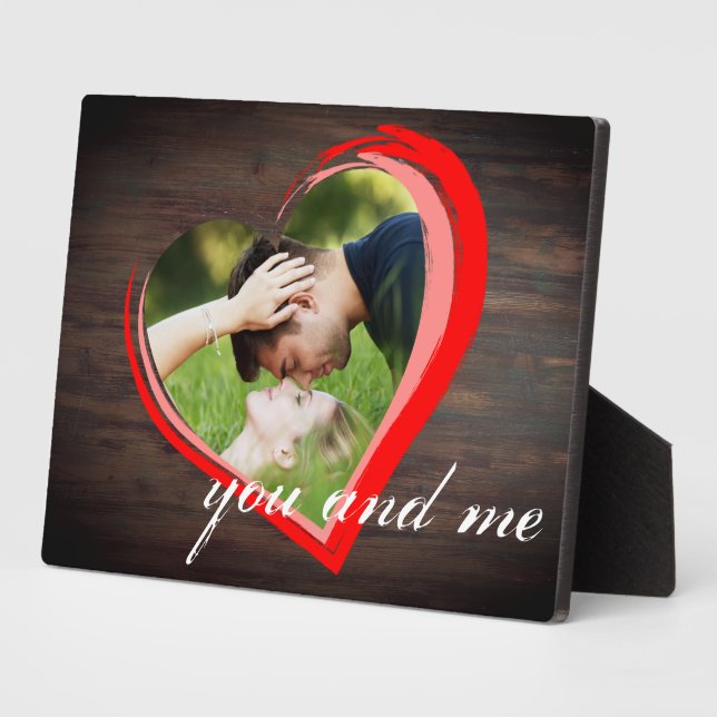 Rustic Wood Two Hearts Photo Valentine`s Day Plaque (Side)