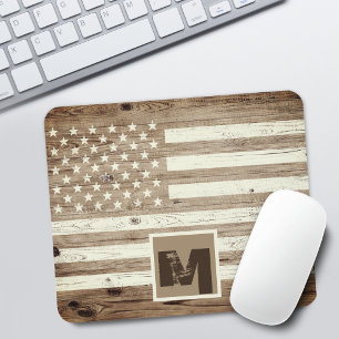 Rustic Wood USA Flag Monogram Mouse Pad