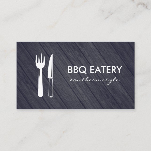Rustic Wood Utensils BBQ Eatery Business Card (Front)