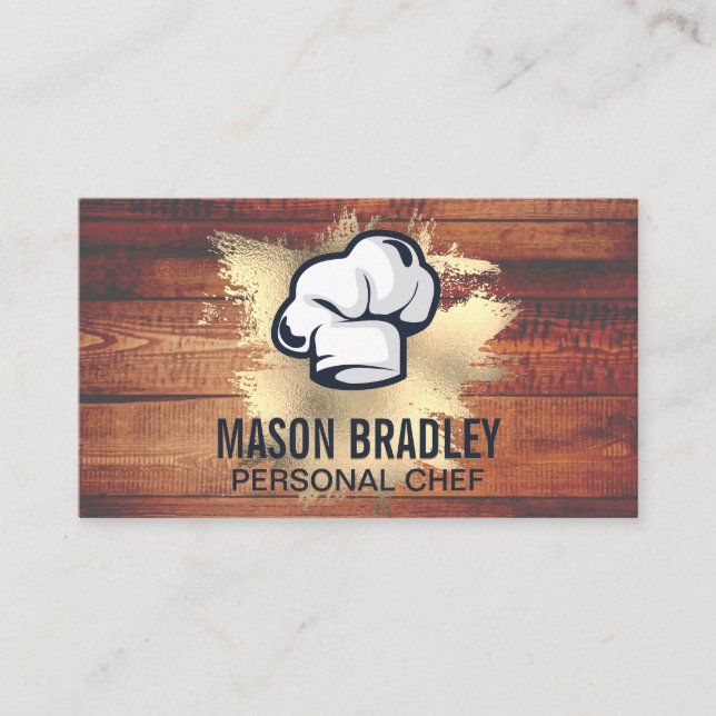 Rustic Wood Utensils | Gold Foil Splatter Business Card (Front)