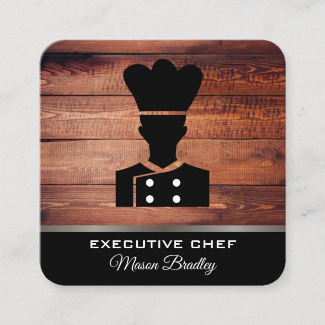 Rustic Wood Utensils | Grill Master | Chef Square Business Card (Front)