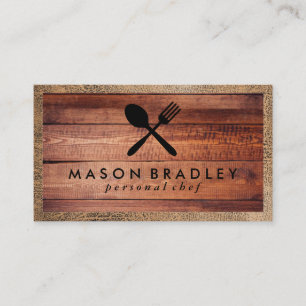 Rustic Wood Utensils Leather Border Business Card