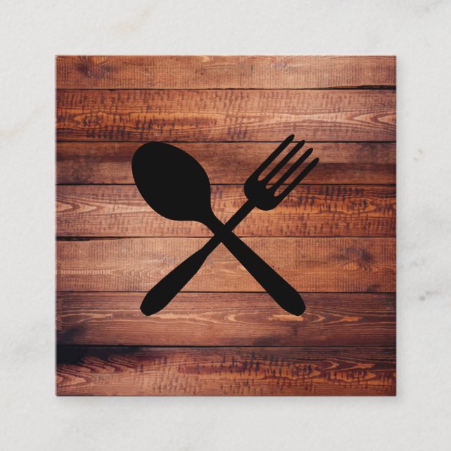 Rustic Wood Utensils Square Business Card (Front)
