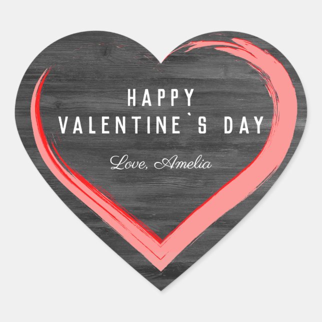Rustic Wood Valentine`s Day Pink Heart with Name Heart Sticker (Front)