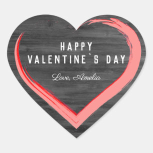 Rustic Wood Valentine`s Day Pink Heart with Name Sticker