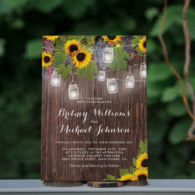Rustic Wood Vineyard Sunflower Wedding Invitation (Creator Uploaded)