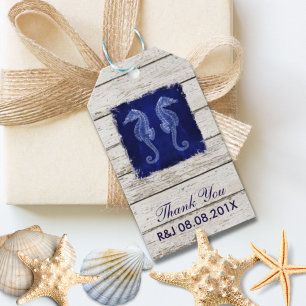 rustic wood vintage blue seahorse wedding favour gift tags