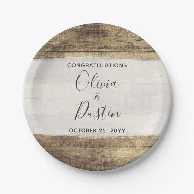 Rustic Wood Vintage Country Farmhouse Wedding Paper Plate (Front)