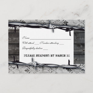 Rustic Wood Vintage Lace Barbed Wire rsvp Card