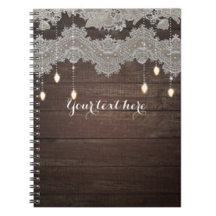 Rustic Wood & Vintage Lace & Lights Elegant Notebook