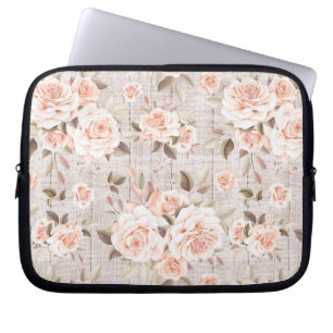 Rustic Wood & Vintage Roses Romantic Shabby Chic Laptop Sleeve