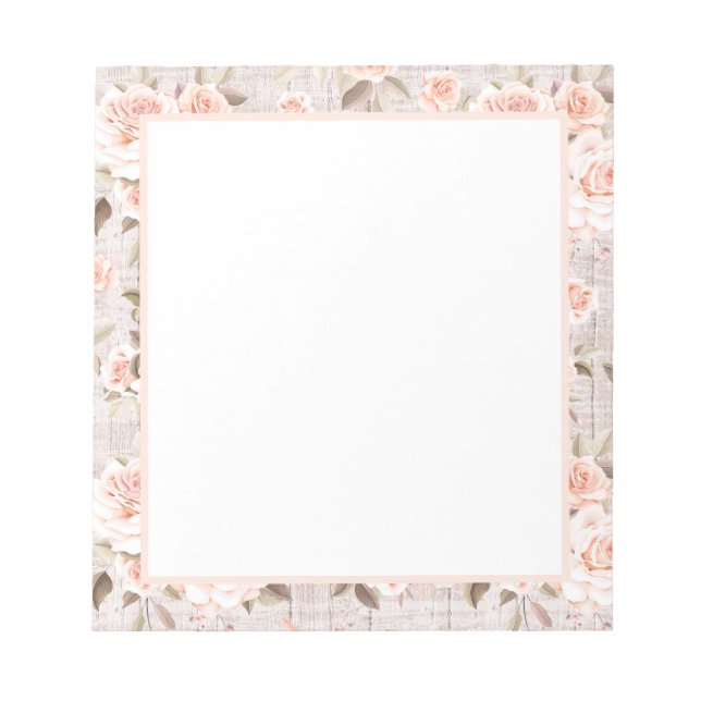 Rustic Wood & Vintage Roses Romantic Shabby Chic Notepad (Front)