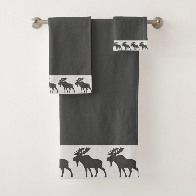 Rustic Wood Walking Moose Grey Bath Towel Set (Insitu)