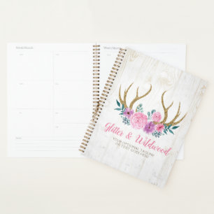 Rustic Wood & Watercolor Floral Antlers Boutique Planner