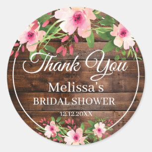 Rustic Wood Watercolor Floral Bridal Shower Classic Round Sticker